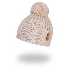 Mütze gestrickt Bommel Knöpfe Outlast ® - Beige