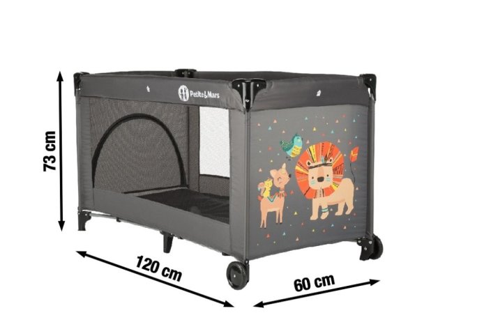 PETITE&MARS Putni krevetić Koot - Lion Grey + Hooty 3u1 prijenosni projektor 0m+