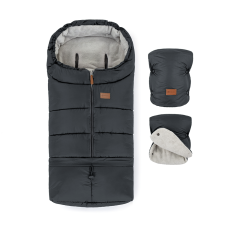 PETITE&MARS Set zimní fusak Jibot 3v1 + rukavice na kočárek Jasie Charcoal Grey