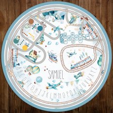 Play mat for boys with paths, train and name