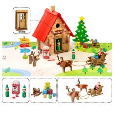 Jeujura Lesena gradbena igrača 90 delov Božična koča