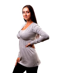 Těhotenská a kojicí tunika Anička, dlouhý rukáv, šedý melír