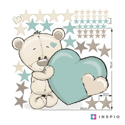 Vinil decorativo azul para quarto de menino - Urso com nome e coração