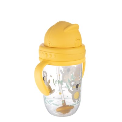 CANPOL BABIES Auslaufsicherer Becher mit Strohhalm und Gewicht Exotische Tiere 270 ml gelb, 6 Monate+