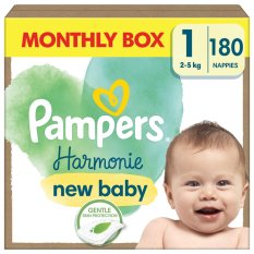 Fraldas descartáveis PAMPERS Harmonie Baby tamanho 1, 180 unidades, 2kg-5kg