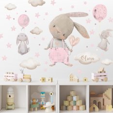 Watercolor Wall Stickers - Light Pink Bunnies