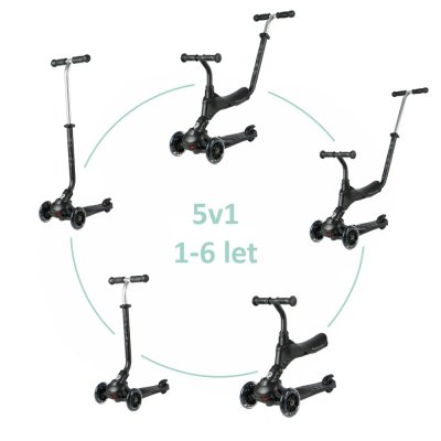 Hulajnoga QPLAY Sema Pro Black, 5 w 1, z kółkami LED, wiek 1-6 lat