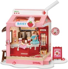 RoboTime 3D drevená skladačka Miniatúra domčeka Mliečny bar Strawberry