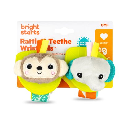 BRIGHT STARTS Chocalho de mão com mordedor 2 peças macaco/elefante 0 m+