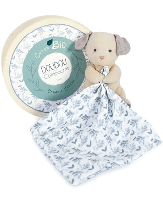 Coffret cadeau Doudou - Chien en peluche avec couverture en coton BIO 15 cm