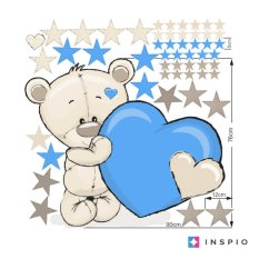 Zimmeraufkleber für einen Jungen in Blau – Teddybär mit Namen und Herz