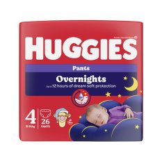 HUGGIES® Pieluchomajtki na noc Overnights Pants rozmiar 4 (9-14 kg), 26 sztuk