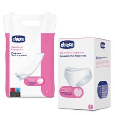 CHICCO Podpaski poporodowe 30 szt. + majtki jednorazowe po porodzie 4 szt. rozm. 3