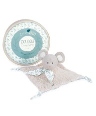 Conjunto de presente Doudou - Rato de pelúcia com manta quadrada de algodão BIO 25 cm