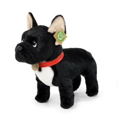 Rappa Buldog francez de pluș negru cu zgardă în picioare 30 cm ECO-FRIENDLY