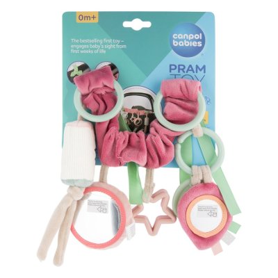 CANPOL BABIES Wisząca zabawka do wózka / fotelika samochodowego Pastel Friends różowa