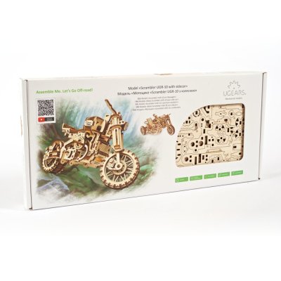 Ugears Puzzle 3D en bois mécanique UGR-10 Moto (scrambler) avec side-car