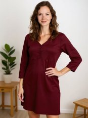 Chemise de nuit d'allaitement, manches 3/4, bordeaux