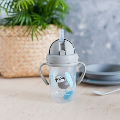 CANPOL BABIES Kubek niekapiący ze słomką i ciężarkiem Zwierzęta egzotyczne 270 ml szary, 6m+