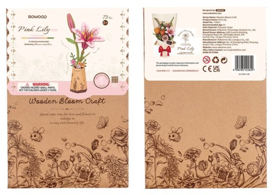 Puzzle 3D en bois RoboTime - Lys rose