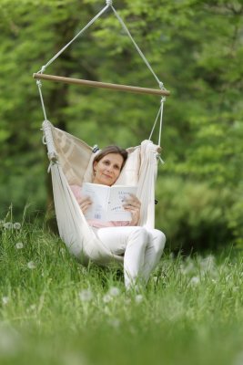 Hängesessel cremefarben HOJDAVAK MAXI mit Kissen, Seil weiß - Indoor Stoff