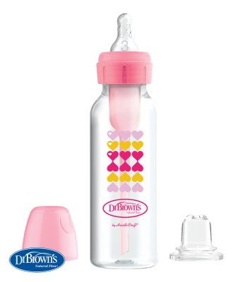 DR.BROWN'S Options+ Anti-Kolik-Flasche schmal 2 in 1 mit Mundstück 250 ml, rosa