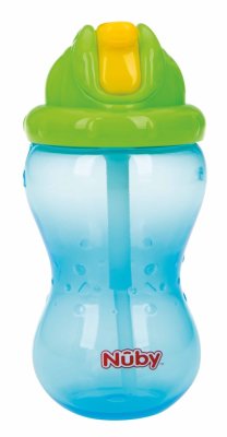 NUBY Niet-vloeiende mok met opvouwbaar rietje en 360 ml, 12 m+ blauw