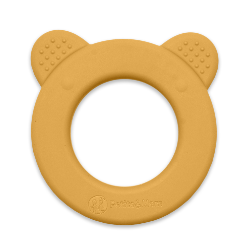 PETITE&MARS Silicone teether with rattle Beary Intense Ocher 0m+