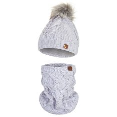 Conjunto de gorro de malha com POMPOM e gola Outlast ® - cinza claro