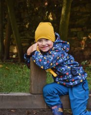 Detská bavlnená čiapka, obojstranná, čierna+horčicová