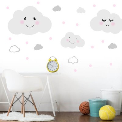 Muursticker - Wolken met stippen