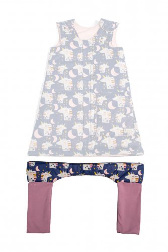 Saco de dormir invernal ajustable Monkey Mum® 0 - 4 años – Pantalón extra (primero) - Unicornio celeste