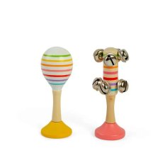 Bigjigs Toys Zestaw Kula Rumba żółta i grzechotki różowe