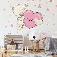 Sticker for a girl's room - Teddy bear with a name and a heart