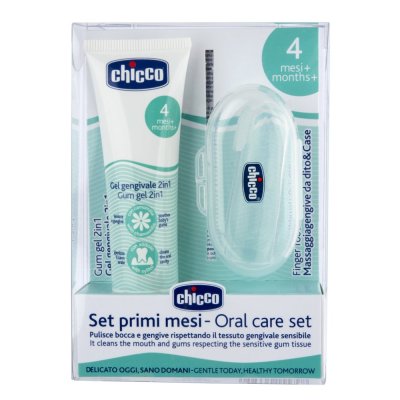 CHICCO Set gel dental calmante y cepillo de dedo con estuche 4m+