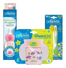 DR.BROWN'S Set bottiglia 2in1 rosa + Cheers Jungle Mug 200ml + Cucchiaini