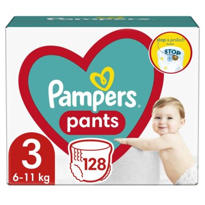 2x Calças PAMPERS Cuecas Fraldas Descartáveis 3 (6-11 kg) 128 un - MEGA PACK