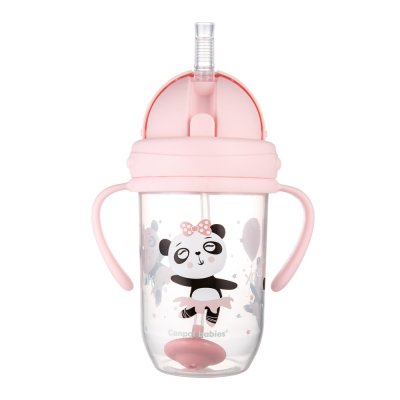 CANPOL BABIES Kubek niekapiący ze słomką i ciężarkiem Zwierzęta egzotyczne 270 ml różowy, 6m+