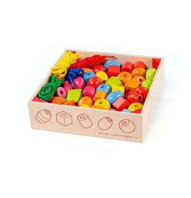 Bigjigs Toys Drewniane koraliki do nawlekania w skrzynce