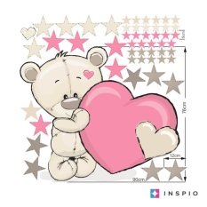 Sticker amovible pour chambre de bébé - Ours en peluche avec un prénom et un coeur
