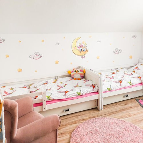 Sticker mural - Chouette rose sur la lune