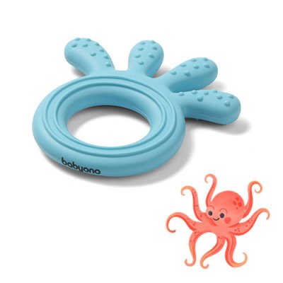 BABYONO Siliconen bijtring Octopus blauw