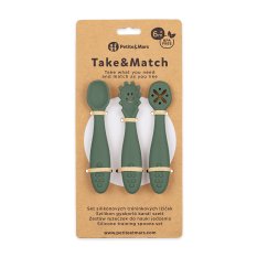 PETITE&MARS Set 3 ks silikonových tréninkových lžiček Take&Match Misty Green 6m+