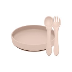 PETITE&MARS Set da pranzo in silicone TAKE&MATCH 2 pezzi piatto + posate Ten Sand 6m+