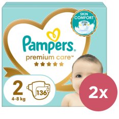 2x scutece de unică folosință PAMPERS Premium Care mărimea 2 (136 buc) 4-8 kg
