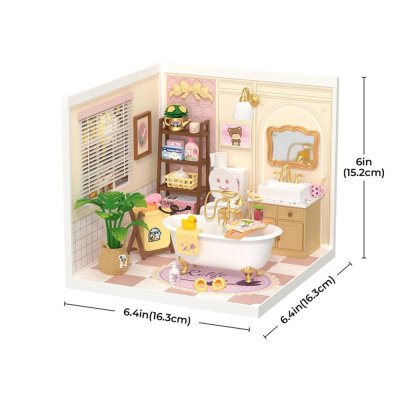 Puzzle 3D en bois RoboTime Miniature de maison de poupée Salle de bain pour filles