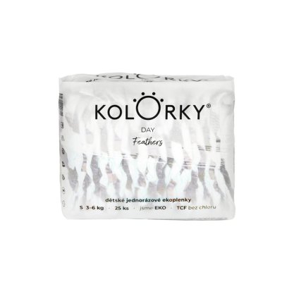 KOLORKY DAY Windeln Einweg Öko, Federn S (3-6 kg) 25 Stk
