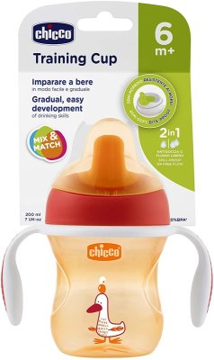 CHICCO Trainingsbecher mit Henkel 200 ml orange 6 Monate+
