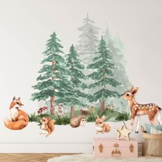 Autocolantes decorativos infantis - Floresta cheia de animais N.2.