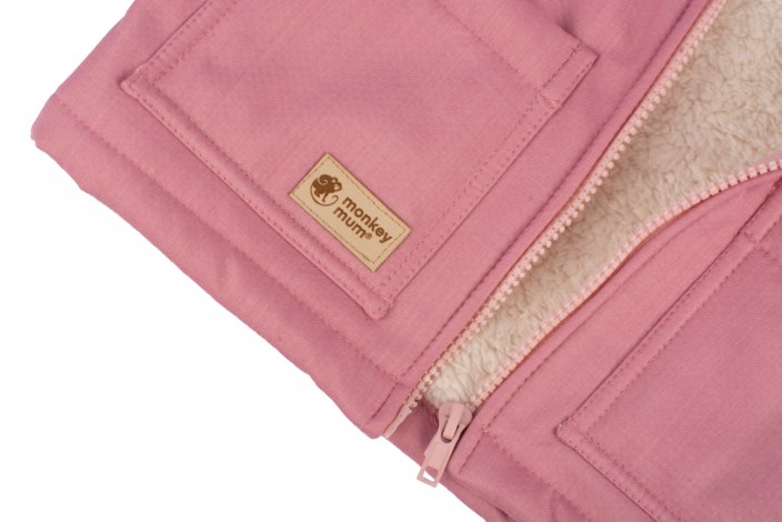 Jachetă de iarnă softshell pentru copii cu imitație blană de miel Monkey Mum® - Oiță roz